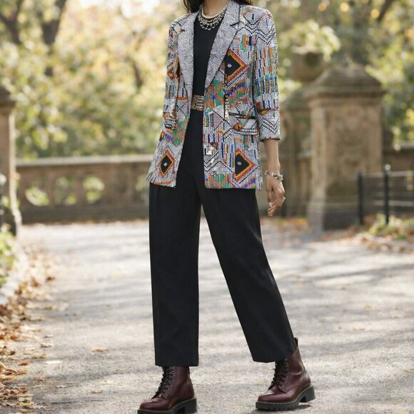 Platinum By Dorothy Schoelen Pants - Vintage Platinum By Dorothy Schoelen Abstract Beaded Pant/Jacket Boho Art Medium